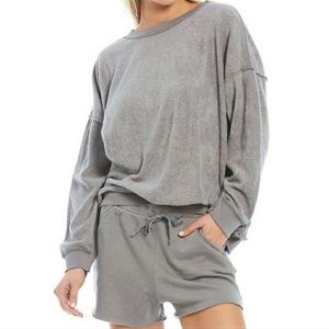 Free People Kelly Set Storm Grey Soft Fleece Sweatshirt & Shorts